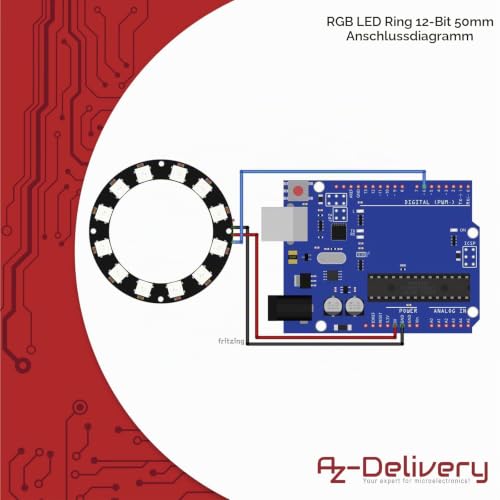 AZDelivery 5V RGB LED Ring Compatible with WS2812B 12-Bit 50 mm Compatible with Arduino Includes E-Book 1