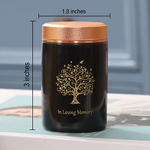 Small Urn for Human Ashes - 3'' Tree of Life Handicrafted Urn - Beautiful Tiny Keepsake Urns - Mini Urn Made of Ceramic - Hold 5 Cubic Inches of Ashes Black