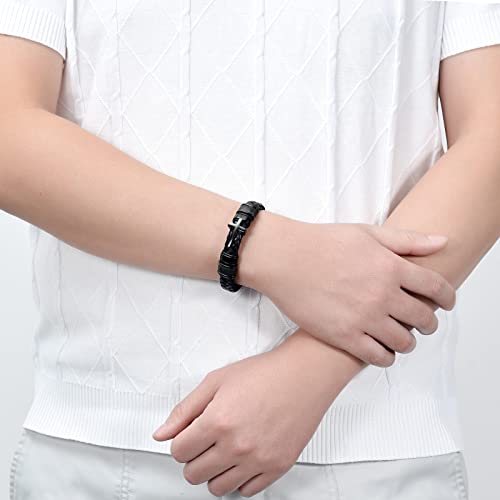 Minicremation Cross Cremation Jewelry Urn Bracelet for Ashes Genuine Leather for Women Men Keepsake Memorial Cuff Bangle Braided Wristband Bracelet for Men Black-A 22cm/8.66"