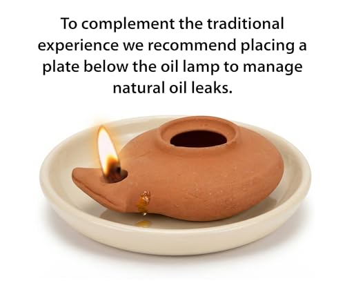 Biblical Herodian Clay Oil Lamp with Jar - Authentic Terracotta Replica from Holy Land Archaeological Finds - Handmade Christian & Jewish Faith Artifact Herodian - Biblical Brown With Jar