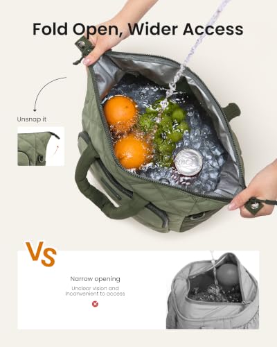 LOVEVOOK Insulated Lunch Bag Women,Puffer Lunch Cooler Box with Utensil Bag Beige Checkered-Corduroy Large - 13L