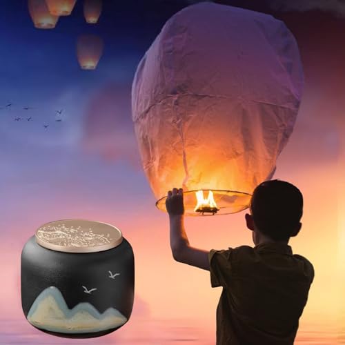 Black Ceramic Keepsake Urn for Human or Pet Ashes - Elegant Remembrance Vessel with Tranquil Mountain Motif, Reverently Honoring Your Beloved（Mountain Black） Mountain Black