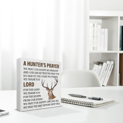 Hunting Decor, Deer Decor, Hunter's Prayer Wood Sign Home Living Room Desk Shelf Wall Table Decoration