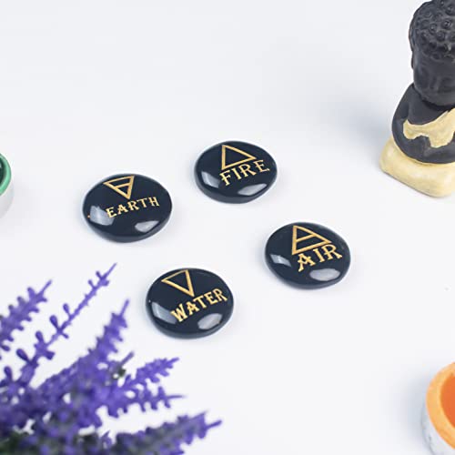 Crocon 4 Elements Black Tourmalinetones Round Shape Engraved Triangle 4 Elements - Black Tourmaline (Round Shape )