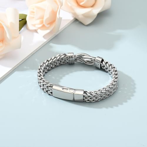 shajwo Cremation Jewelry Infinity Knot Urn Bracelet for Human Ashes for Women Men Memorial Keepsake Link Bracelet Silver 20cm