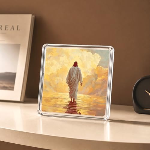 Jesus Heaven Acrylic Plaque 4.0x4.0 Inch, Christian Religious Acrylic Block Sign, Inspirational Faith Desk Decor, Bible Artwork Gift for Women Men, Spiritual Home Office Decoration Jesus Heaven