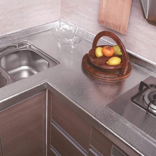 24"x197" Kitchen Wallpaper Oil Proof Sticker Silver Metallic Contact Paper 24" x 197"