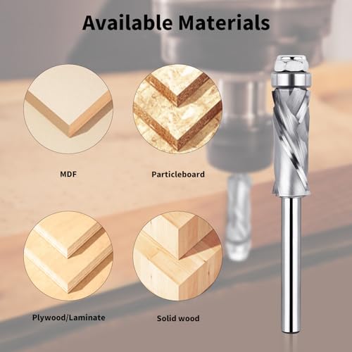 EANOSIC extra-long bottom bearing spiral flush trim router bit with 1/4-inch shank