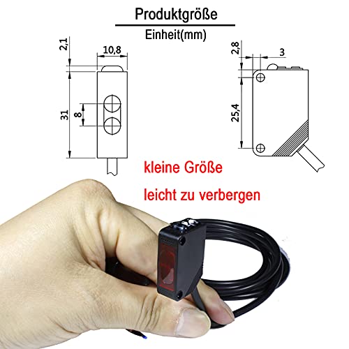 STBTECH 2 Pack Photoelectric Beam Sensor Indoor Wall Mounted NPN (NO Or NC Switchable),Retroreflective photoelectric Sensor Proximity Switch with 2 m Cable, 3 m Induction Distance