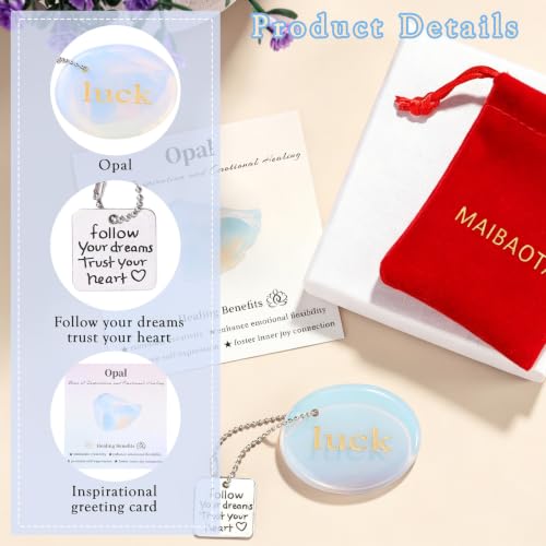 MAIBAOTA Engraved Opalite Crystal Worry Stone for Anxiety Relief Pocket Hug Luck