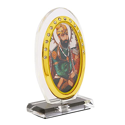 BISMAADH Car Dashboard Oval Shape Acrylic Showpiece Figurine Religious Idol Statue for Office & Home Décor (Guru Tegbahadur Ji) Guru Teghbahadur Ji