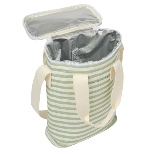 SUNNYLiFE Light Cooler Drinks Bag, Sea Sage Stripe, PP/PEVA/EPE Material, 13.39 x 9.45 x 4.33 inches, 0.73 lbs, Insulated, Collapsible, 8L Capacity, Includes Freezable Gel Ice Pack