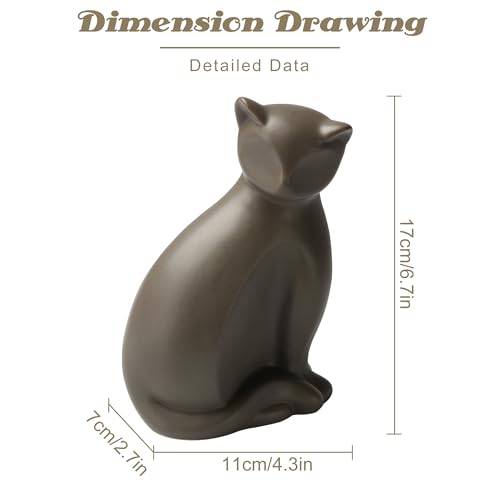 Ceramic Brown Cat Urn for Ashes, Animal Pattern, Suitable for Small to Medium Cats (Brown)