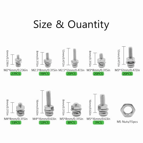 AvrestYPT 584-piece metric screw assortment kit with stainless steel M2–M5 round screws, nuts, and bolts for repairs