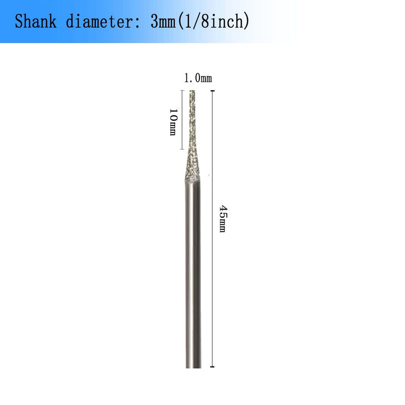 [Australia - AusPower] - Luo ke 30 Pcs Needle Shape Diamond Burr Set, 1/8'' Shank Diamond Mounted Bead Reamer Drill Bits for Rotary Tools includes Dremel(Size:1mm) Needle shape burr(1mm) 
