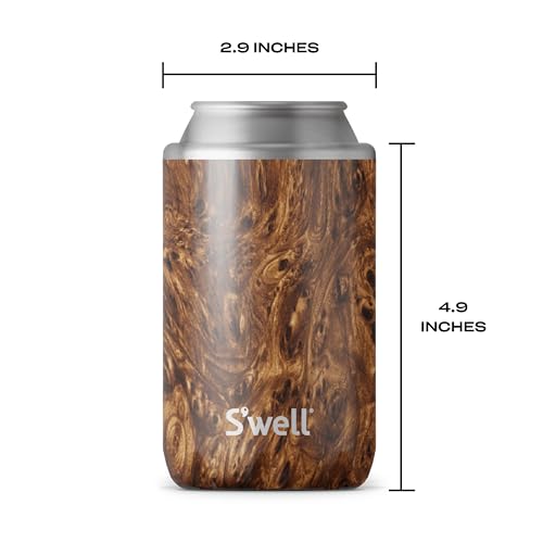 S'well Stainless Steel Drink Chiller, Fits 12oz Cans and Bottles, Teakwood, Triple Layered Vacuum Insulated Container Keeps Drinks Cold for Up To 6 Hours, BPA Free (Pack of 2) 12 oz (Pack of 2)