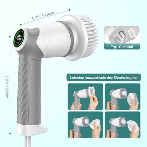 Electric Cleaning Brush, Cordless Spin Scrubber with 6 Brush Heads, 2 Modes Cleaning Brush for Household, Multifunctional Brush, Perfect for Deep Cleaning of Tiles, Kitchen, Grill, Glass