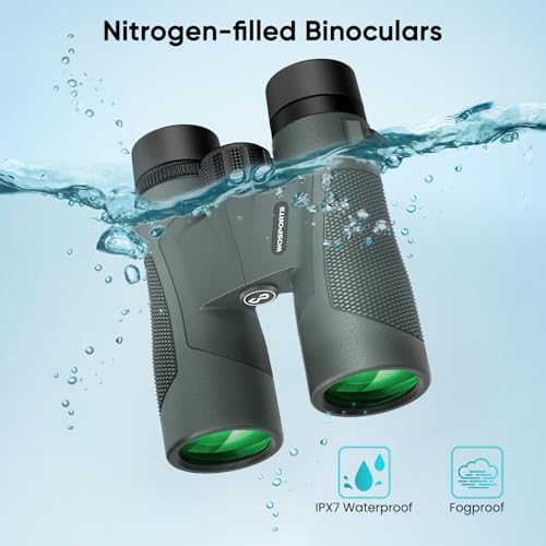 WOSPORTS 10x42 Binoculars for Adults, IP67 Waterproof Binoculars Green 10 x 42 Millimeters