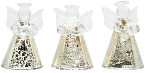 Red Co. Set of 6 Mini 2" Glass Holy Angel Figurines, Hanging Christmas Tree Ornaments, Antique Gold