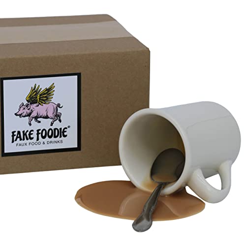 Ceramic Fake Joke Coffee Spill in Mug with Spoon