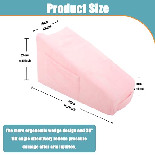 Sexysamba Arm Pillow Arm Elevation Pillow with 5 Pockets for Post Surgery Support Pillow for Elbow Arm Rest Wedge Pillow Shoulder Surgery Pillow with Removable Non-Slip Bottom Pillow Case - Pink 15.57"x9.4"x7.9"