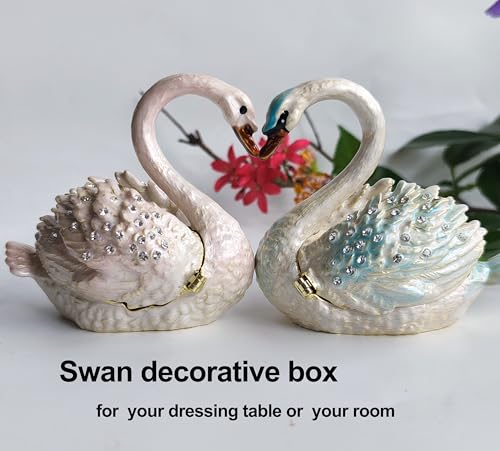 Enamel Painted Swan Treasure Trinket Chest Jewelry Box for Women Ring Earrings Necklace Storage Table Decor Pink