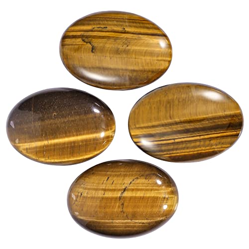 TUMBEELLUWA Crystal Oval Thumb Worry Stone for Stress Relief Brown Tiger's Eye Stone
