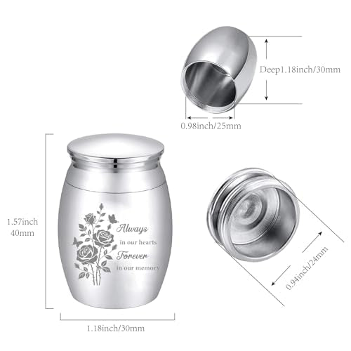 CREATCABIN Mini Cremation Urn Small Keepsake Urns Ashes Holder Silver Rose Flower Alloy Sharing Funeral Kit Memorials Miniature Container Decorative with Velvet Bag for Ashes Hair 1.6x1.2Inch
