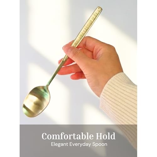 ONGI Korean Spoon and Chopstick 1 Set – Premium 18/10 Titanium Gold – Hangul Design – Gift-Ready – Made in Korea – Dishwasher Safe (Yongbi Gold 2 Set)