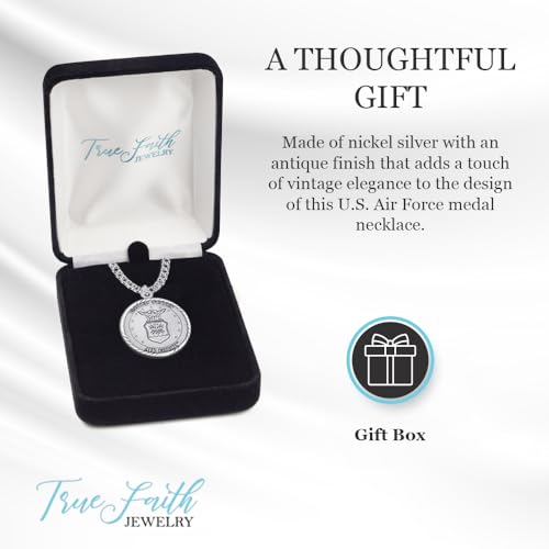 True Faith Jewelry Sterling Silver United States Air Force Service Medal with St Michael Patron Saint Archangel Pendant Necklace, 3/4 Inch
