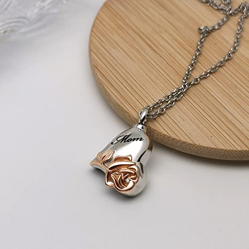 Rose Flower Urn Necklace Cremation Jewelry for Ashes Heart Keepsake Memorial Locket Jewelry for Women Sister