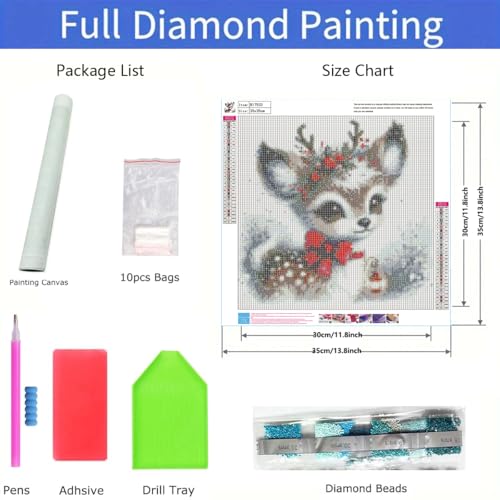 Morudeor Christmas Diamond Art Kits for Adult, Xmas Deer 5D Diamond Painting Kits for Beginners, DIY Round Full Drill Winter Holiday Diamond Dot Gem Art Kits for Home Decor 14 X 14 Inch B17533