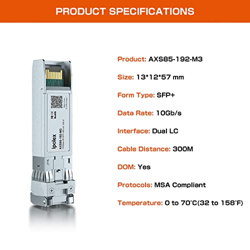 ipolex 10G SFP+ Transceiver, 10GBase-SR 850nm 300m Multimode LC Mini-Gbic Module Compatible with Aruba HP J9150A/J9150D. Pack of 2 2. 10GBase-SR: 300m 2 x