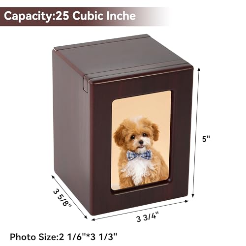 Small Wooden Keepsake Urn Mini Cremation Urn Box with Photo Frame for Human or Pet Ashes up to 25 Cubic Inches cherry Small