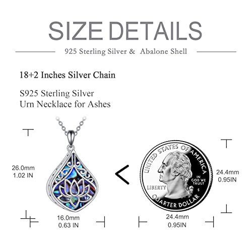POPLYKE 925 Sterling Silver Lotus Sunflower Hummingbird Necklace Teardrop Abalone Necklace or Cremation Jewelry for Women Birthday Christmas Gifts Lotus Abalone Urn Necklace for Ashes