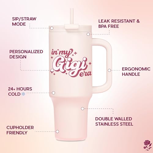 Violet & Gale Gigi Gifts For Grandma - Retro Collection - 40oz Insulated Tumbler with Handle, Gigis Water Bottle for Mothers Day, In My Era Cup