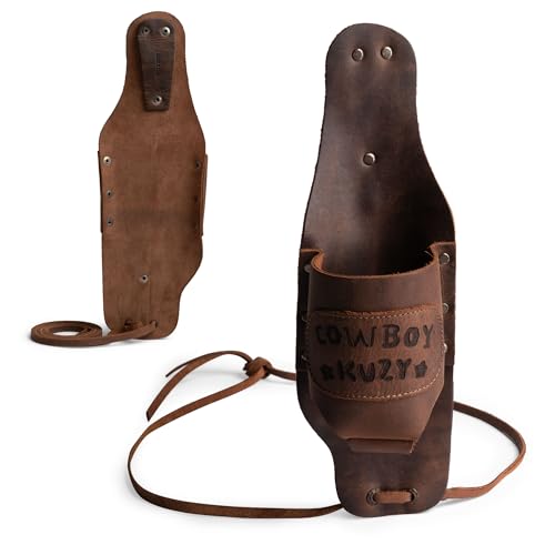 Hide & Drink, Beer Holster for Cowboy, Handsfree Beverage Holder, Western Bottle Leg Grip for Men and Women, Full Grain Leather, Handmade Drinking Accessories Bourbon Brown