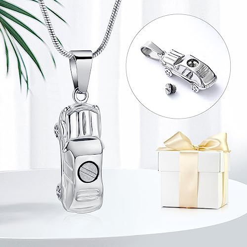 Cremation Jewelry for Ashes Little Car Shape Urn Pendants for Ashes Holder Memorial Keepsake Urn Necklace Cool Necklace Steel