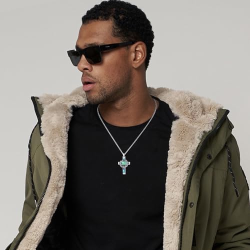 Cross Necklace for Men Women 925 Sterling Silver Cross Pendant Christian Necklace Religious Jewellery Birthday Gifts for Men Women A01-Cross Thorns Abalone