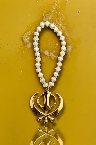 Santosh Jewellers™ Sikh Religious Symbol Khanda Sahib Idol Gold Plated for Home Décor Car Dashboard Rear Mirror Mandir Pooja Murti Temple Puja Office Table Showpiece, Large, Golden