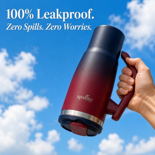 Era Flip 40oz Tumbler with 100% Leakproof Covered Straw Lid | Hygienic Covered Straw | Insulated Stainless Steel Water Bottle with Handle | Cup Holder Friendly | BPA-Free (Maroon & Navy) Maroon