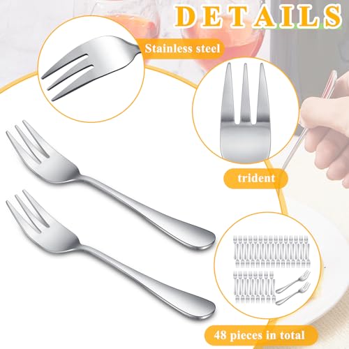 Zubebe 48 Pcs Oyster Fork Appetizer Seafood Forks Portable Stainless Steel dinnerware 3 Prong Fruit Small Cocktail Salad Dessert tableware for Tasting Crab Escargot Party Travel, 5.5 Inch Silver