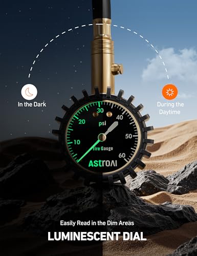 AstroAI tire pressure gauge with 0-60 PSI large glow dial for car and SUV tires