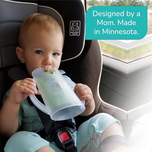 The Flipping Holder Baby Pouch Holder no Squeeze Flips to Juice Box Holder no Squeeze with Handles and Lid for Puree, applesauce, Yogurt & Reusable Baby Food Pouches Plus juicebox & Milk cartons