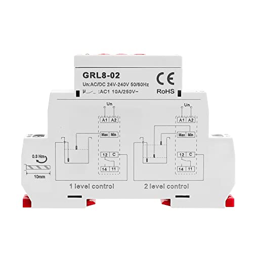 GEYA 2 or 1 Level Control Mode 1SPDT Liquid Timer Control Relay Electronic Liquid Level Control 10A(GRL8-02,AC/DC24V-240V) AC/DC24V~240V GRL8-02