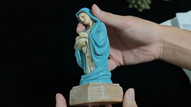 Virgin Mary Statue, Mother Mary Figurine, Catholic Religious Decor Deep Blue Virgin Mary Holding Baby Jesus Figurine