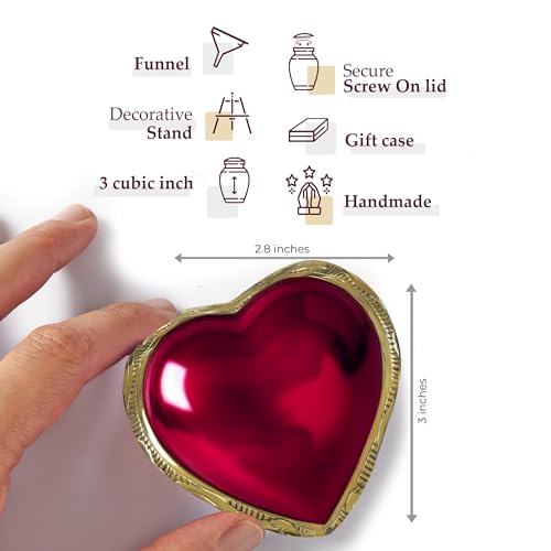 Trupoint Memorials Small Urns for Human Ashes Keepsake, Mini Heart Urn with Stand, Decorative Cremation Urns for Adult Men & Women – Heart Stand, Red 1