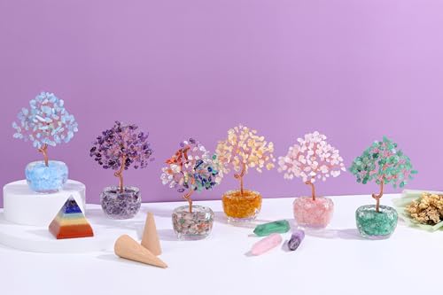 PESOENTH Aquamarine Crystal Tree of Life,Healing Crystal Stone Tree Spiritual Gifts for Women Mom Birthday,Blue Gemstone Trees Feng Shui Home Room Decor for House Warming Gifts Aquamarine Crystals Tree