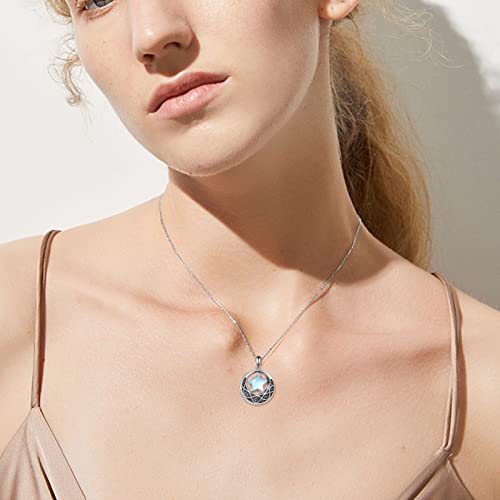Moon Star Necklace Sterling Silver Irish Celtic Knot Crescent Moon Viking Jewelry for Women Men Star Urn