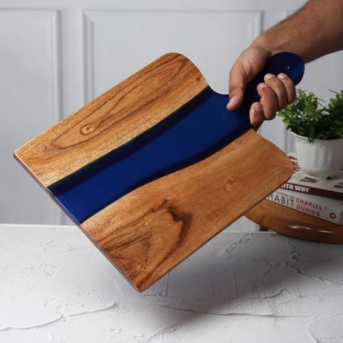 Acacia Wood & Epoxy cheese board | 16.5x10 inch | Use as serving platter tray for dishes, food, charcuterie, appetizers, Snacks | Cutting Board for fruits and vegetables | (Navy Blue) Navy Blue